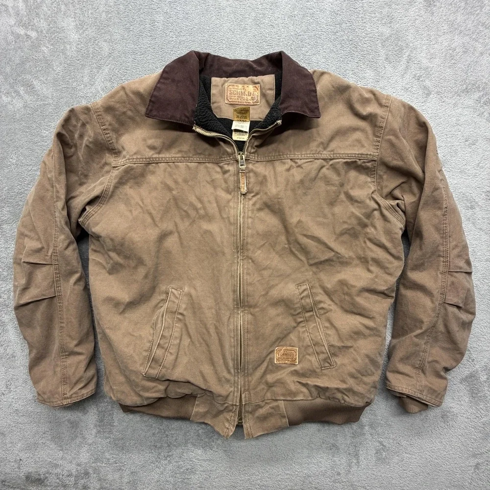 Schmidt Workwear Jacket Mens XLT‎ Brown Bomber Lined Insulated Pockets Canvas
